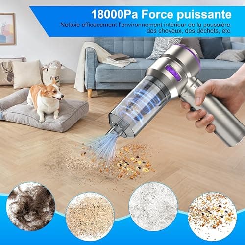 Aspirabriciole Senza Fili,4 in 1 Aspirapolvere Auto Portatile 18000Pa,Mini Aspirapolvere Potente con Motore Brushless,3 Velocità Mini Aspirapolvere Potente per Auto Casa Ufficio Peli di Domestici thumbnail 3