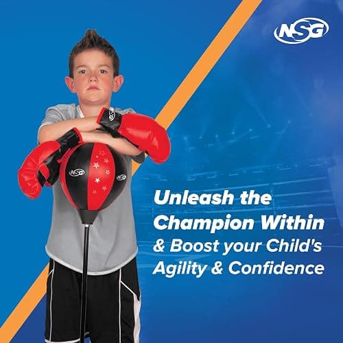 NSG Punching Bag for Kids & Boxing Gloves Set - Adjustable Freestanding Speed Bag with Spring-Loaded Stand, Junior Boxing Gloves & Hand Pump - Portable, Easy Assembly for Boys, Teens, Toddlers Ages 4+ thumbnail 6
