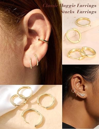 JEMARA Silver Hoop Earrings Minimalist 14K Gold Plated Hypoallergenic 925 Silver Huggie Cartilage Sleepers Earrings for Women Men thumbnail 9