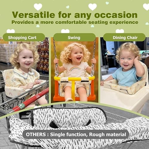 3-in-1 Shopping Cart Cover for Baby & High Chair Cover - CPC Certified Cart Cover for Baby with 40D High-Density Foam - Universal Fit for Park Swings, Water-Resistant, Machine Washable Shopping Cart Cover Rainbows thumbnail 5