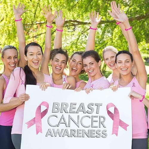 Shyyween Breast Cancer Awareness Sock Gifts Include Pink Ribbon Socks Silicone Bracelets Pink Lapel Pins Thank You Card Organza Bags for Breast Cancer Charity Event Survivor Campaign Supplies thumbnail 7