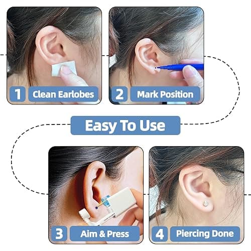 TKKUY 24 Pcs Ear Piercing Kit Disposable Ear Piercing Gun Kit 8 Pcs Self Piercing Gun with Cubic Zirconia Earrings Stud 4 Prong / 6 Prong Setting 3mm Diameter Ball Ear Stud Ear Piercer Kit Tool Gold thumbnail 6