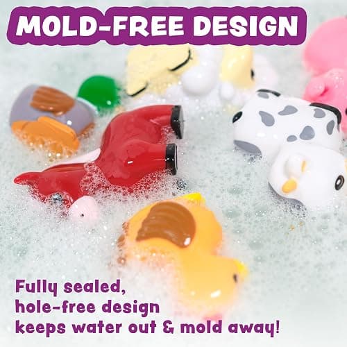 Tub Works® Barnyard™ Mold Free Bath Toys, 6 Pack | Sealed, No Hole Bath Toys Design Keeps Moisture Out | Soft, Squeezable & Float on Water | Farm Animals Baby & Toddler Bathtub Toys | Baby Pool Toys thumbnail 4