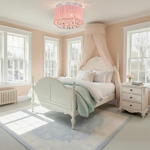 LaLuLa Pink Chandelier Drum Flush Mount Chandelier Crystal Ceiling Light Fixture 3 Light Bedroom Chandelier thumbnail 2