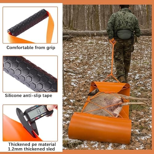 Lunmon Heavy Duty Deer Drag Sled - 1.2 mm Thickened Tear-resistant Hunting Sled Hauler, Complete Deer Cart Game Accessories (includes Gloves & Gutting Kit Tool), Christmas Hunting Gifts for Men Hunter thumbnail 3