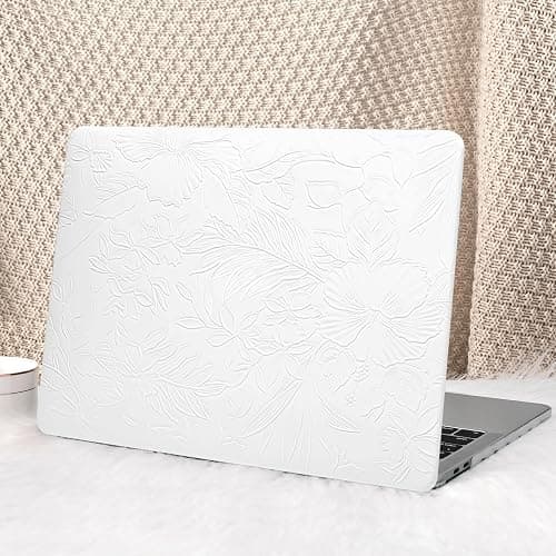 Seorsok Compatible with MacBook Pro 13 inch Case M2 2023,2022,2021-2016 A2338 M1 A2251 A2289 A2159 A1989 A1708 A1706,White Blooming Floral Leather Plastic Hard Shell Case&Keyboard Cover,No Logo Cutout - Image 1