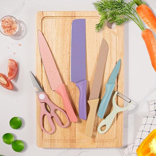 Colorful Kitchen Knife Set 6 PCS, Colored Knives Set with Non-Stick Coating, Chef Boxed Knives Set for Cooking, Camping, Travel, Picnic, BBQ and RV - Colorful- 6 Pcs thumbnail 7