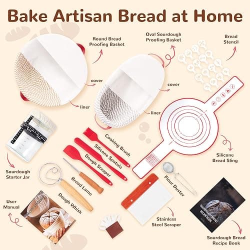 Sourdough Starter Kit, 9" Round and 10" Oval Banneton Bread Baking Supplies, Bread Making Tools Kit, Sourdough Proofing Basket, Sourdough Kit Gifts for Bakers Women Wife Mom thumbnail 2