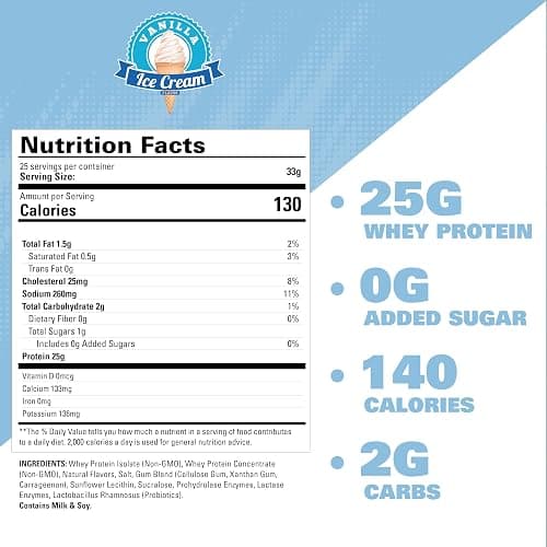 EHP Labs OxyWhey Whey Protein Isolate – 25g High Protein, Low Carb, Sugar Free Meal Replacement – Lean Whey Powder for Muscle Recovery – Non-GMO, Gluten Free – 25 Serves – Vanilla Ice Cream thumbnail 2