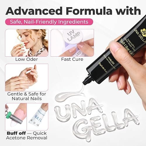 UNA GELLA 2Pcs x 25g Solid Nail Glue Gel, U V Gel Nail Glue for Nail Tips | LED Light Cured Strong Long-Lasting Hold, Easy to Buff & Soak Off, for Nails Extensions Not for Press-On Nails thumbnail 6
