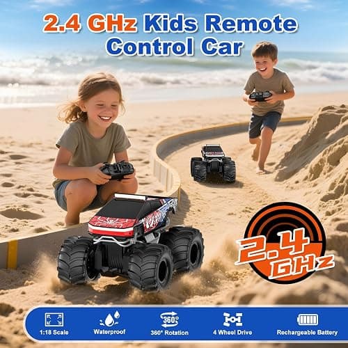 TOZDTO Remote Control Car, Amphibious Monster Truck Toys for Boys RC Cars, 2.4 GHz Waterproof RC Trucks, 1:18 4WD All Terrain Off-Road Pickup, Cool Christmas Birthday Ideas Gifts for Kids 6+ Year Old thumbnail 3