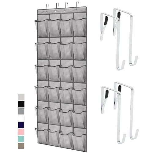 GORILLA GRIP Over the Door Shoe Organizer, 24 Large Breathable Mesh Pockets, Space Saving Hanging Storage Holder, Closet Rack Hanger Holds Up to 40 lbs, Hangs on Closets for Shoes, Accessories, Gray - Image 1