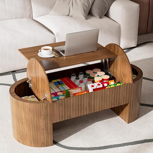 Lift Top Coffee Table with Hidden Storage, 47 Inch Oval Mid Century Modern Coffee Table with Lifting Top for Living Room, Large Wooden Center Table for Home Office (Walnut) - Image 1