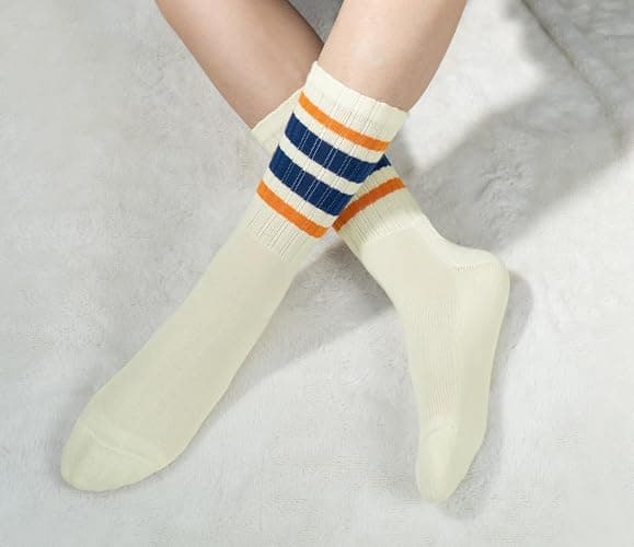 BomKinta Striped Crew Socks Women - Retro Novelty Socks - Stretchy Casual Athletic Cotton Gifts Sock Size 5-10 thumbnail 6