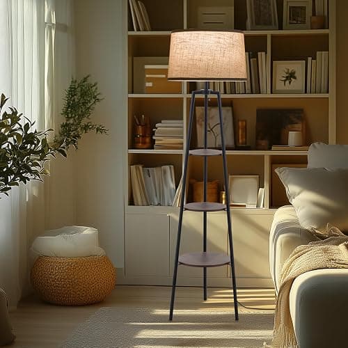 EOEYYOYB 3 Tier Shelf Floor Lamps for Living Room, Modern Standing Lamp with 3 Color Temperature Led Bulb, Tall Lamps for Bedroom and Office, Walnut thumbnail 6