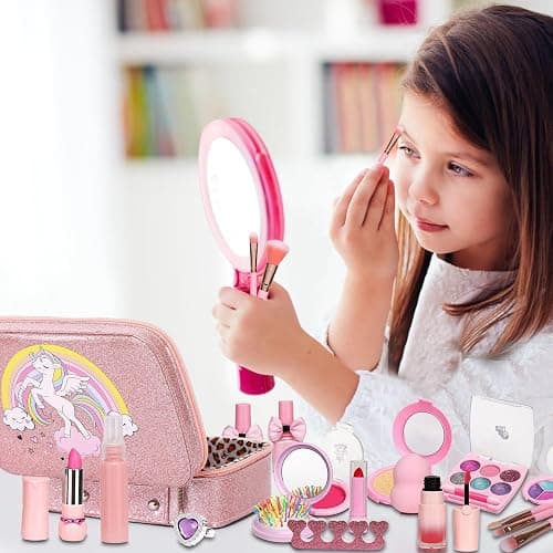 DCMAMA Washable Non-Toxic Kids Makeup Kit for Girls- Real Makeup Sets for Girl 5-8,Princess Toys Cosmetics Set with Mirror,Perfect for 3 4 5 6 7 8 Year Old Girls Birthday thumbnail 7