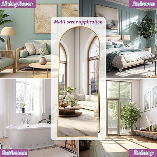 LadyNow Full Length Mirror, 58"x18" Arched Floor Mirror Freestanding, Floor Standing Full Body Mirror with Stand for Bedroom, Hanging Mounted for Living Room Cloakroom, Gold thumbnail 7