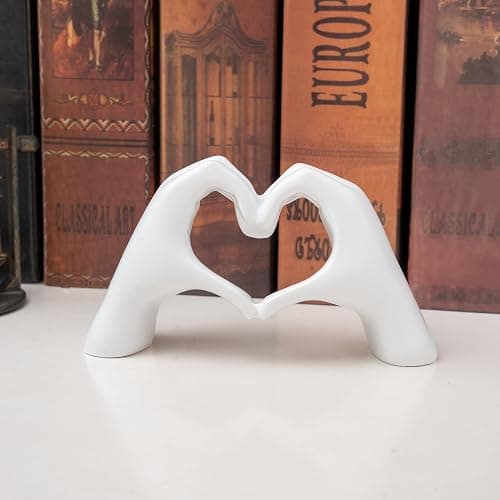 Small Heart Hands Sculpture Decor for Living Room Bedroom Bookshelf Coffe Table and Office Display, Love Finger Statue Modern Aesthetic Home Decor, Unique Gift for Wedding Christmas Birthday (White) thumbnail 4