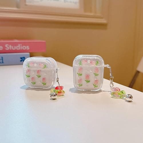 JANDM 3D Tulip for AirPods Pro 3 Case with Keychain, Clear Glitter Pink Floral Design, Shockproof Protective Cover for Women Girls with Flower Charm Strap thumbnail 4