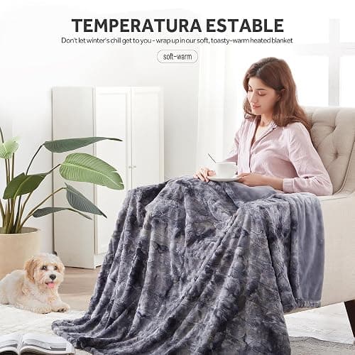 Warmrest Electric Blanket Heated Throw Blanket Soft 𝐅𝐚𝐮𝐱 𝐅𝐮𝐫, 𝟏𝟑𝟎𝐱𝟏𝟔𝟎 𝐜𝐦 - 6 Heat Levels Fast Heating, 1 to 10 Hours Auto-Off Detachable Controller Machine Washable Grey thumbnail 5