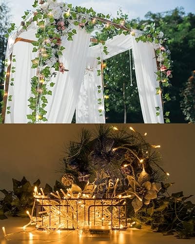 JACKYLED 84Ft 12 Pcs Artificial Ivy Garland Fake Vines with 65ft 200 LED String Lights and Remote Control Faux Hanging Leaves thumbnail 7