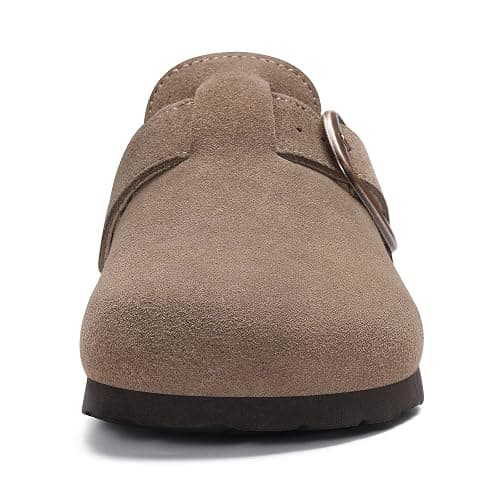 KIDMI Genuine Suede Clogs for Women Memory Foam Cork Footbed Potato Shoes Slip On Leather Mules with Big Buckle thumbnail 5