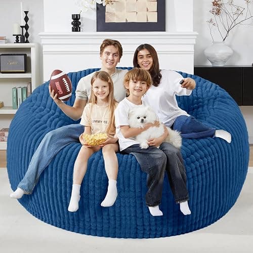 Homguava 6 FT Bean Bag Chair,6' Big Bean Bag,Giant Bean Bag Chairs for Adults with Memory Foam Filled,Comfy Large Beanbag Chairs Soft Bean Bag Sofa with Dutch Corded Plush Cover-Blue thumbnail 7