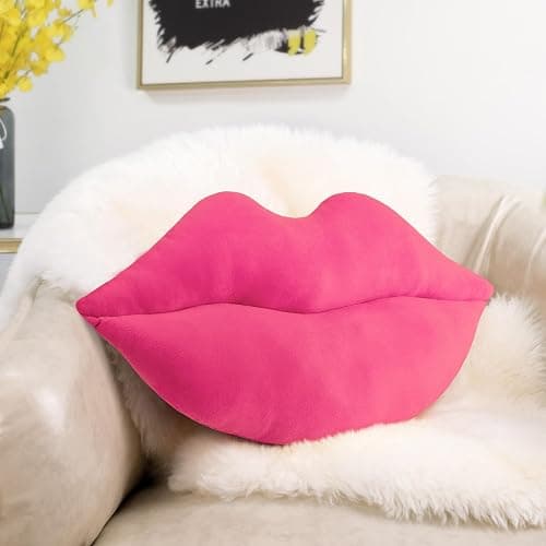 AELS 3D Large Lips Throw Pillows, Soft Decorative Love Pillows, Velvet Cute Pillow, 24 x 12 inches for Couch, Sofa, Bed, Living Room, Bedroom, Vivid Pink - Image 1