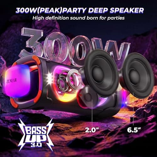 SunTrok Party Bluetooth Speaker: 300W Peak Powerful Loud Stereo Sound Deep Bass, Large Portable Wireless Speakers with Subwoofer, TWS Dynamic Light Show 15H Playtime for Outdoor Camping Backyard Beach thumbnail 2
