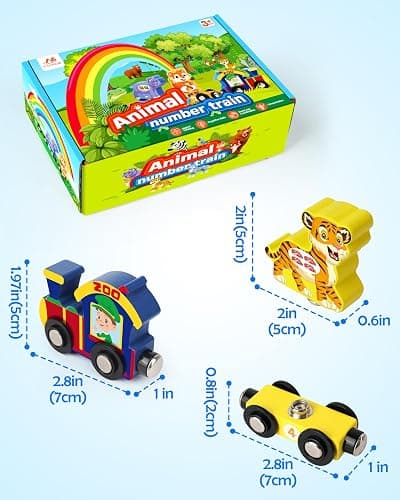 Vanmor Wooden Train Set for Toddlers, Magnetic Animal Number Train Toys for Ages3-5, Toddler Learning Toys, Fine Motor Skills Educational Toys, Preschool Activities, Toddler Boy Girl Gifts thumbnail 2