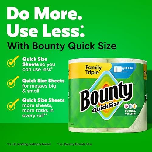 Bounty Quick-Size Paper Towels, White, 12 Family Triple Rolls = 40 Regular Rolls thumbnail 2