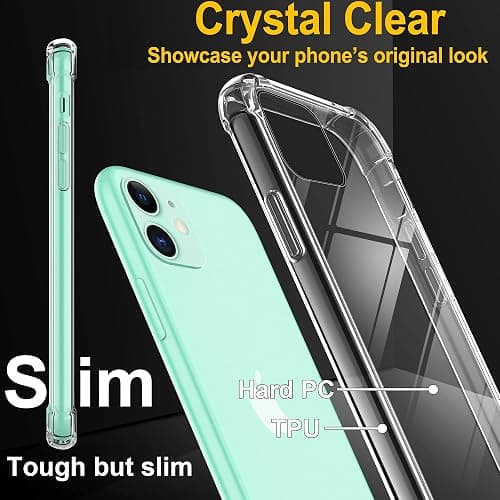 4youquality Case for iPhone 11 Case with [2-Pack Tempered Glass Screen Protectors], Advanced Airbag Drop Protection, Shockproof Transparent Clear Bumper Phone Cover, Anti-Scratch thumbnail 3