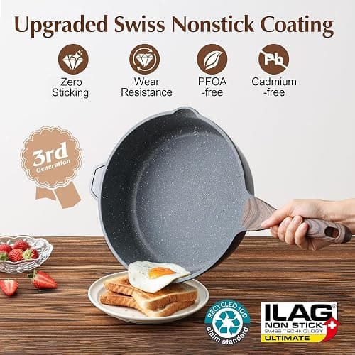 SENSARTE Nonstick Deep Frying Pan Skillet, 11-inch Saute Pan with Lid, Stay-cool Handle, Chef Pan Healthy Stone Cookware Cooking Pan, Induction Compatible thumbnail 4