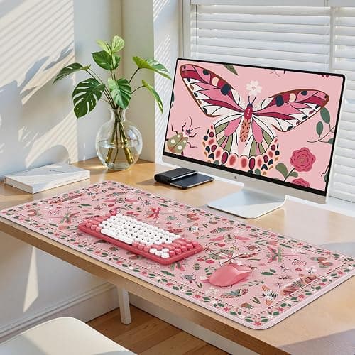 iCasso Pink Desk Pad Mat, XXL Large Mouse Pad, Desk Matt for Desktop, Anti-Slip Big Mousepad with Stitched Edges, Mouse Mat for Computer(Pink) thumbnail 6