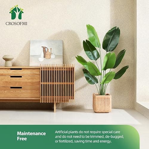CROSOFMI Künstliche Paradiesvogel Pflanze 150cm künstliche Tropische Palme mit 10 Blättern perfekte künstliche Pflanzen im Topf für drinnen und draußen Haus Büro Garten Moderne Dekoration（1 Pack） thumbnail 3