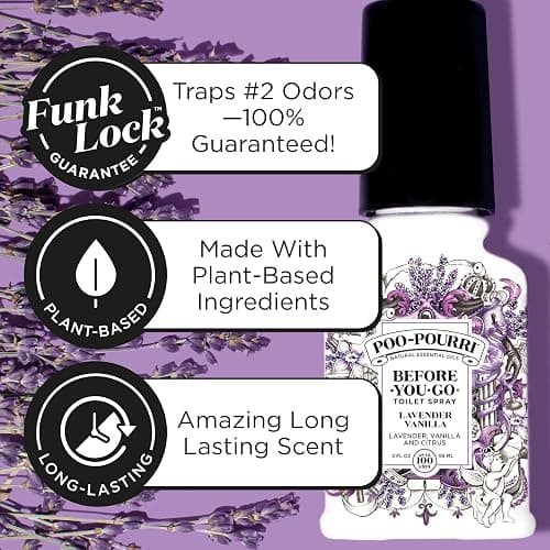 Poo-Pourri Before-You-Go Toilet Spray, Lavender Vanilla, 2 Fl Oz, Up to 100 Uses, Bathroom Odor Deodorizer with Essential Oils for Home or Work, Travel Essentials, TSA Approved Size thumbnail 3