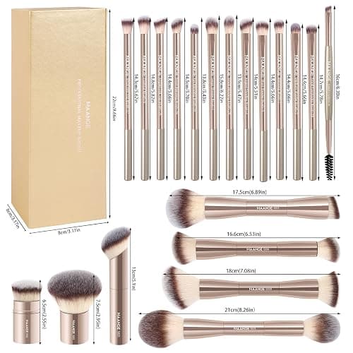 MAANGE 20 Pcs Makeup Brushes with Gift Box, Double-End Multi-functional Makeup Brushes for Blending Liquid Powder Concealer Cream Blush Buffe,Champagne thumbnail 8