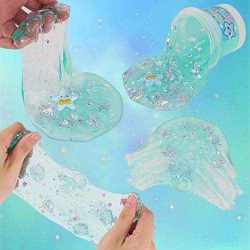 3 x 100mL Blue Slime Kit for Girls & Boys: Includes Clear, Water & Pearl Bead Crunchy Slime, Sensory Experience DIY Slimes Set, Slimes Party Favors for Kids Birthday Easter Halloween Teens Gift thumbnail 2