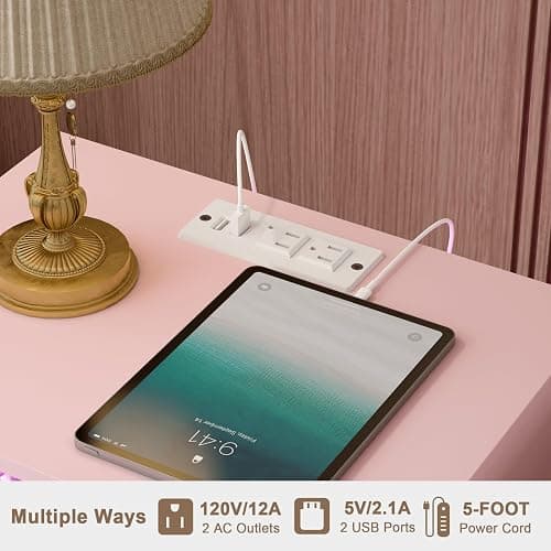JOONEE Modern Nightstand with Charging Station and LED Lights, White Bedside Table with Drawer, Fluted Side Table for Living Room, Bedroom thumbnail 4
