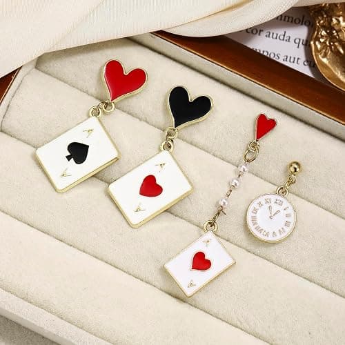 Playing Card Clock Earrings Costume Accessories for Halloween Cosplay | Earrings for Halloween Cosplay Outfits Jewelry Costume Merch Party Gifts Stocking Stuffers thumbnail 4