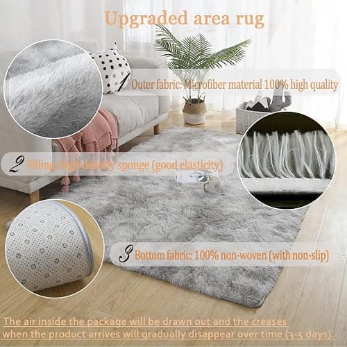 Area Rugs 5'3"x6'6" Soft Fluffy Non-Slip Washable Carpet for Bedrooms, Living Room, Boys/Girls Room, Grey thumbnail 2