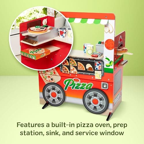 Melissa & Doug Wooden Pizza Food Truck Activity Center | 53 Pcs, Wooden Food Truck with Oven, Slicable Pretend Play Food, Felt Toppings, Ice Cream, Preschool Toys for Kids, Ages 3+ thumbnail 4