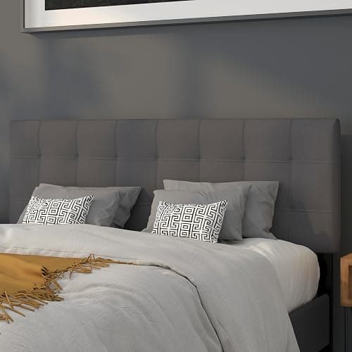 EMMA + OLIVER Dark Gray Queen Quilted Tufted Headboard | Adjustable Bed Rail Slots, Fabric Upholstered - Image 1