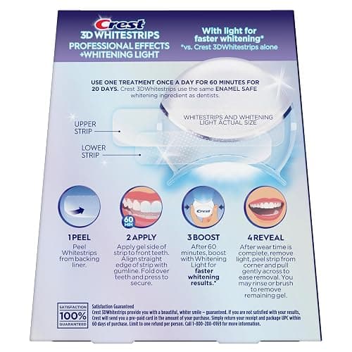 Crest 3D Whitestrips Professional Effects + LED Light – Teeth Whitening Kit, 1 Light + 20 Treatments, Each with 1 Upper/1Lower, 40 Strips – Crest 3DWhite Teeth Whitening Strips thumbnail 8