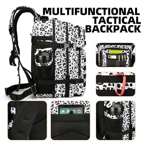 Lovelinks21 25L Tactical Backpack Military Tactical Backpack for Men and Women Small Assault Pack Outdoor Travel Hiking Camping Rucksack with Molle Webbing (White Leopard) thumbnail 5