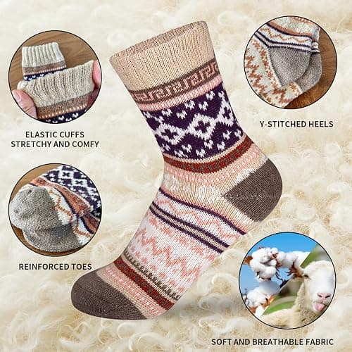 JOYCA & CO. 3-5 Pairs Womens Multicolor Fashion Warm Wool Cotton Thick Winter Crew Socks thumbnail 3