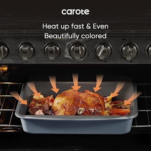 CAROTE 7-Piece Nonstick Stackable Baking Pans Set - Bakeware Sets Including Cookie Sheets for Baking, Muffin Pan, Bread Pan, Cake pan, Loaf Pan, Roasting Pan, Gray & Blue thumbnail 5