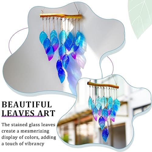 Wind Chimes for Outside,Stained Glass Leaves Wind Chimes Indoor Outdoor Hanging Decor Handmade 12.5" Garden Chimes for Windows, Patio,Backyard Decor Ornament for Christmas Tree thumbnail 6
