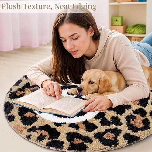 Dripykiaa Cheetah 8 Ball Rug Room Decor 32" Round Leopard Print Room Decor, Soft Plush Area Rug for Trendy Bedroom, Living Room, Dorm, Modern Aesthetic Home Accents for Women & Teens thumbnail 6