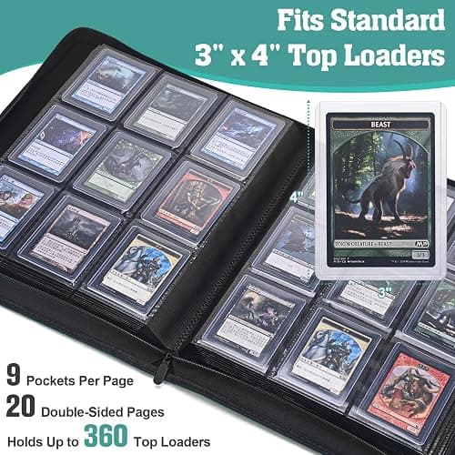 UGYAZX Top Loader Binder, 9 Pocket Holds 360 Top Loaders, Side-Loading Full-Zip Binder with Water-Resistant PU Cover for 3" x 4" Toploaders, TCG, MTG & Sports Cards, Blue Butterfly Cat thumbnail 4